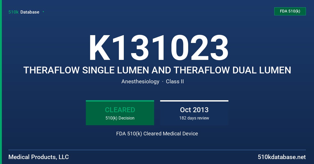 K131023 THERAFLOW SINGLE LUMEN AND THERAFLOW DUAL LUMEN FDA 510(k) Cleared Medical Device