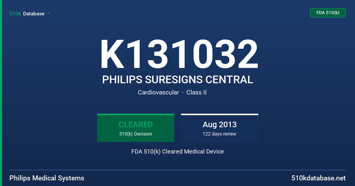 K131032 PHILIPS SURESIGNS CENTRAL FDA 510(k) Cleared Medical Device