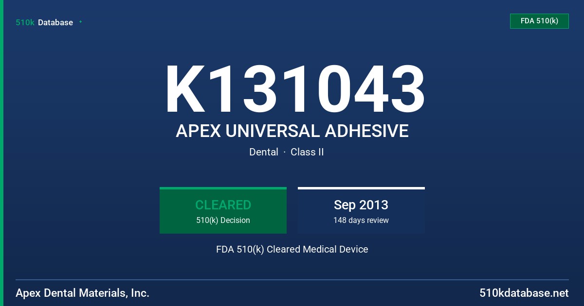 K131043 APEX UNIVERSAL ADHESIVE FDA 510(k) Cleared Medical Device