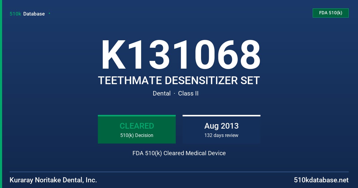 K131068 TEETHMATE DESENSITIZER SET FDA 510(k) Cleared Medical Device