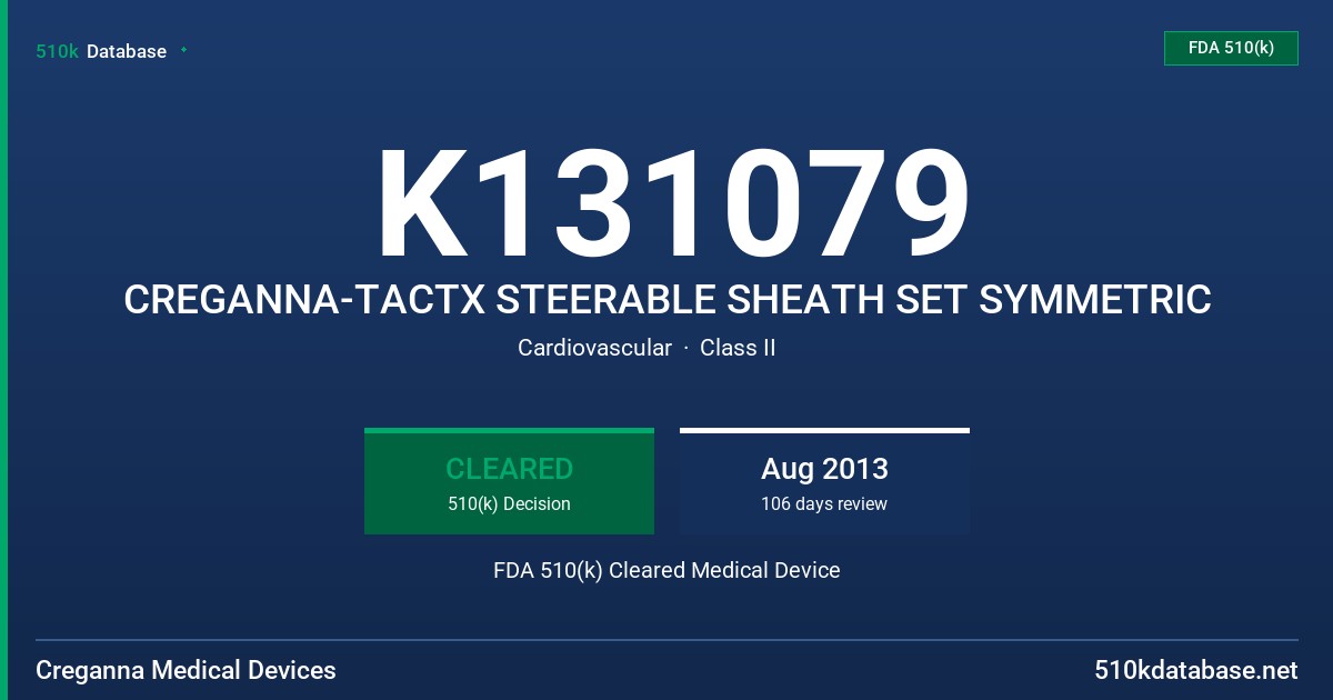 K131079 CREGANNA-TACTX STEERABLE SHEATH SET SYMMETRIC FDA 510(k) Cleared Medical Device
