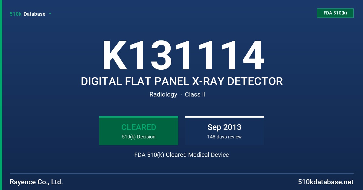 K131114 DIGITAL FLAT PANEL X-RAY DETECTOR FDA 510(k) Cleared Medical Device