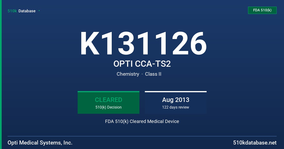 K131126 OPTI CCA-TS2 FDA 510(k) Cleared Medical Device