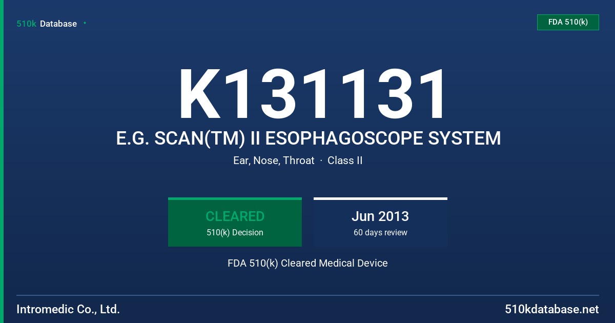 K131131 E.G. SCAN(TM) II ESOPHAGOSCOPE SYSTEM FDA 510(k) Cleared Medical Device