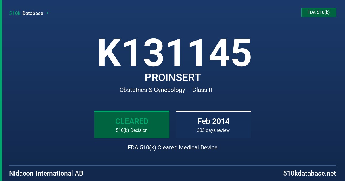 K131145 PROINSERT FDA 510(k) Cleared Medical Device