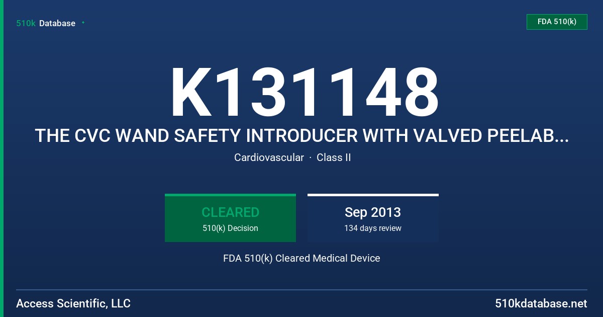 K131148 THE CVC WAND SAFETY INTRODUCER WITH VALVED PEELABLE SHEATH FDA 510(k) Cleared Medical Device
