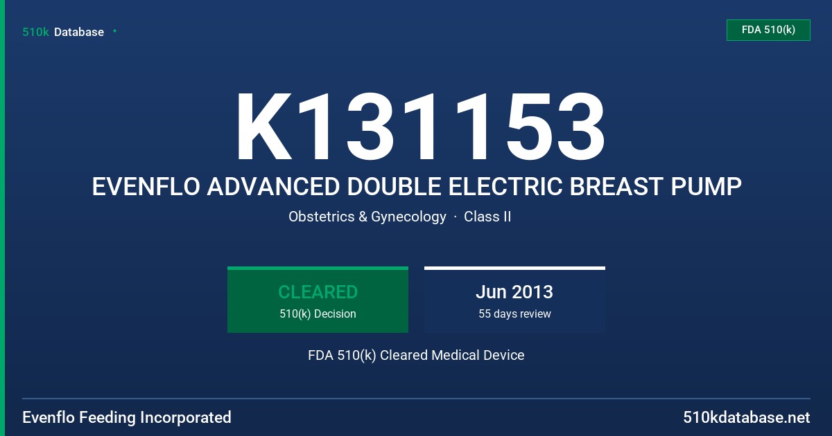 K131153 EVENFLO ADVANCED DOUBLE ELECTRIC BREAST PUMP FDA 510(k) Cleared Medical Device