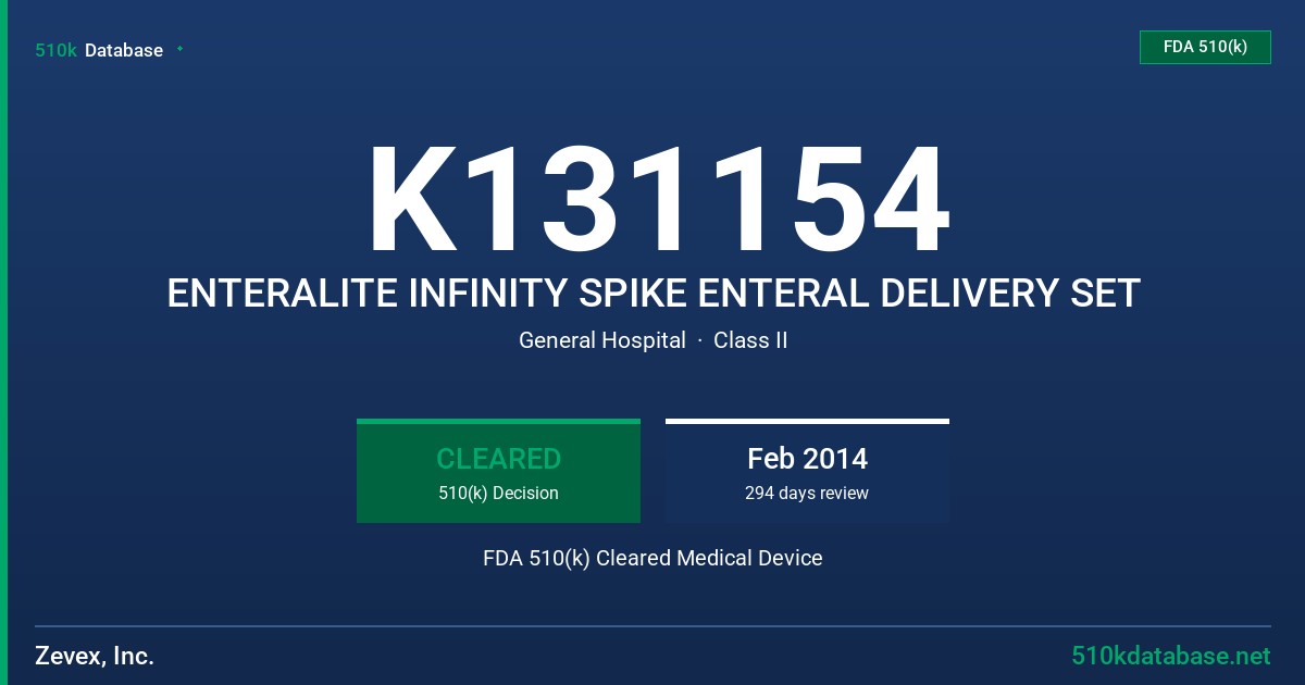 K131154 ENTERALITE INFINITY SPIKE ENTERAL DELIVERY SET FDA 510(k) Cleared Medical Device
