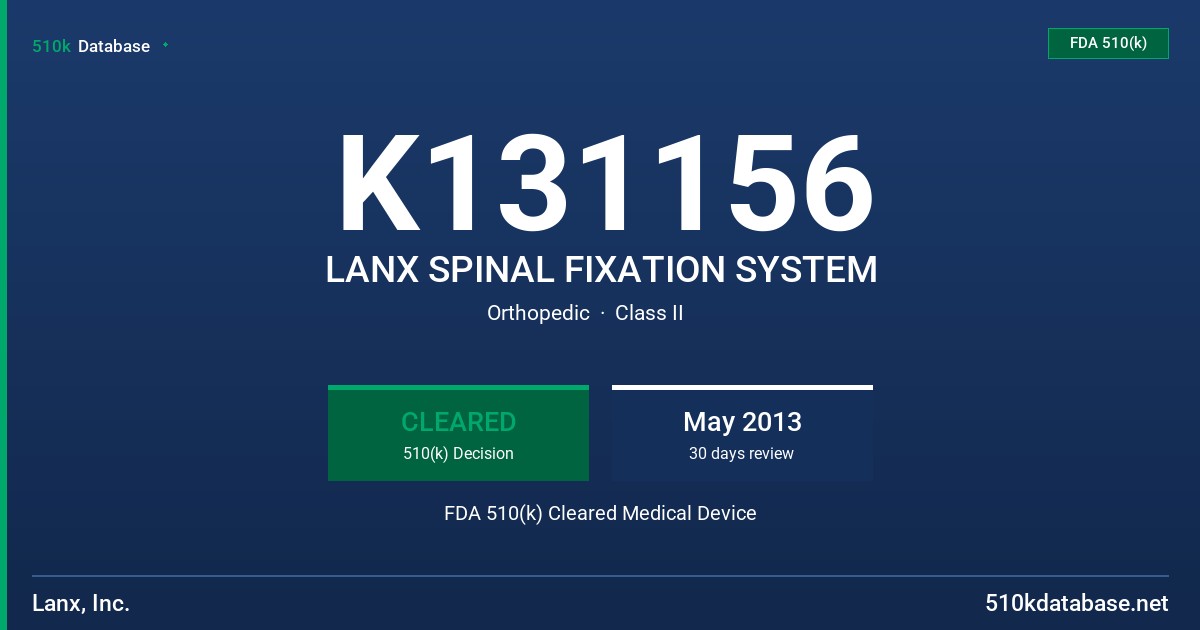 K131156 LANX SPINAL FIXATION SYSTEM FDA 510(k) Cleared Medical Device