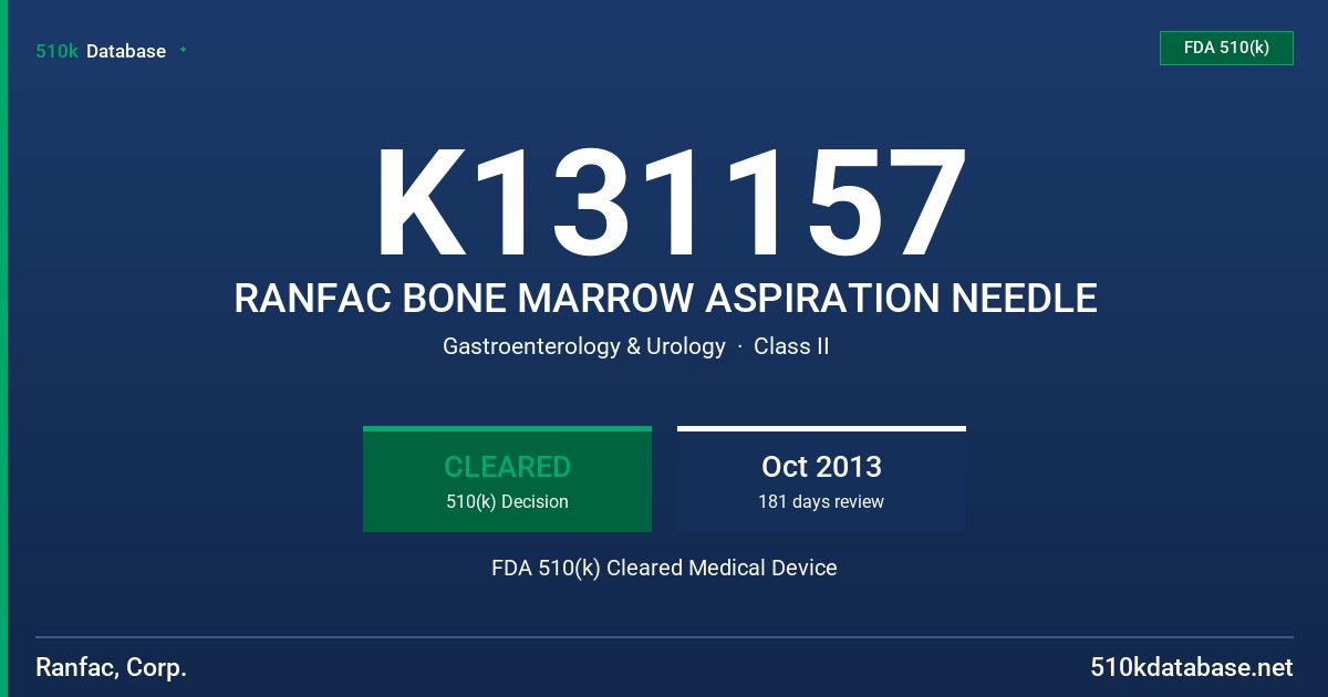 K131157 RANFAC BONE MARROW ASPIRATION NEEDLE FDA 510(k) Cleared Medical Device