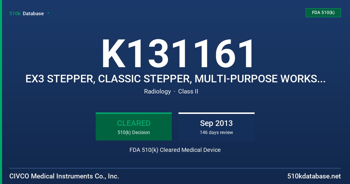 K131161 EX3 STEPPER, CLASSIC STEPPER, MULTI-PURPOSE WORKSTATION STEPPER FDA 510(k) Cleared Medical Device