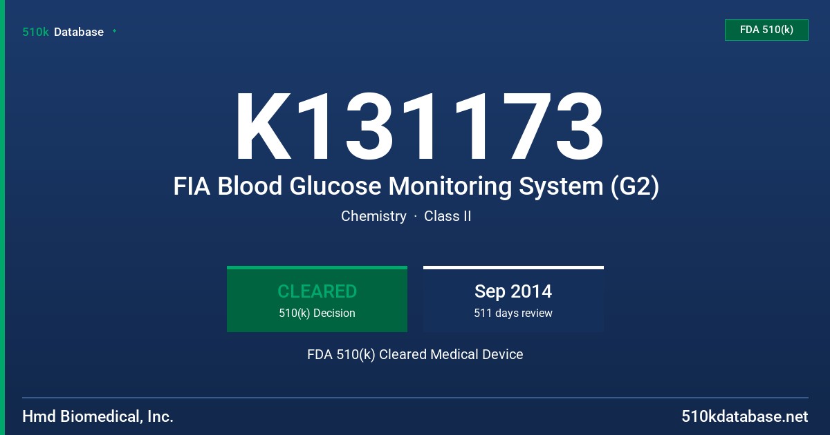 K131173 FIA Blood Glucose Monitoring System (G2) FDA 510(k) Cleared Medical Device
