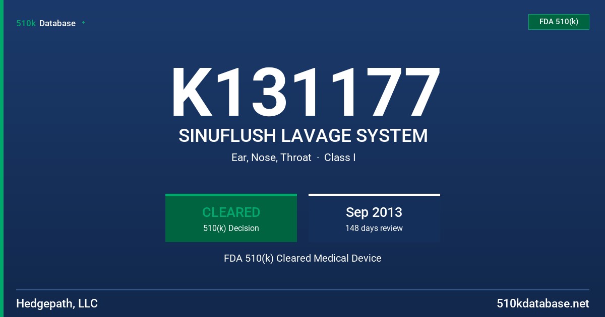 K131177 SINUFLUSH LAVAGE SYSTEM FDA 510(k) Cleared Medical Device