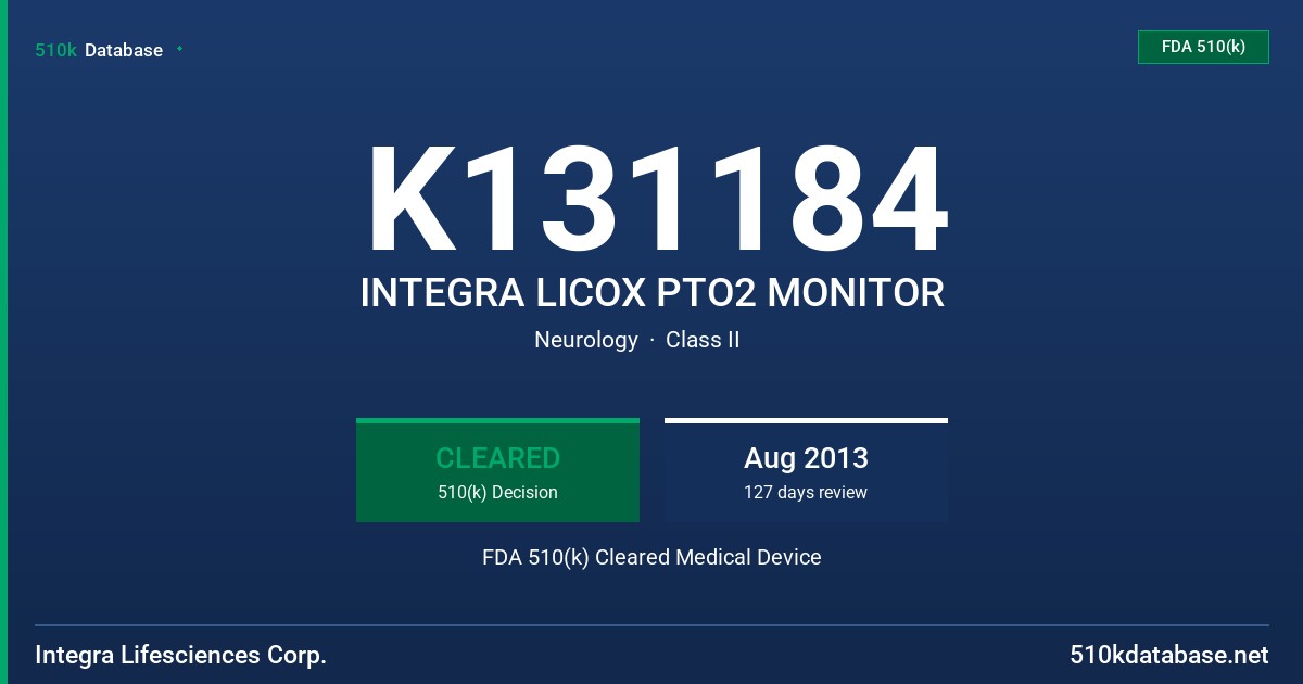 K131184 INTEGRA LICOX PTO2 MONITOR FDA 510(k) Cleared Medical Device
