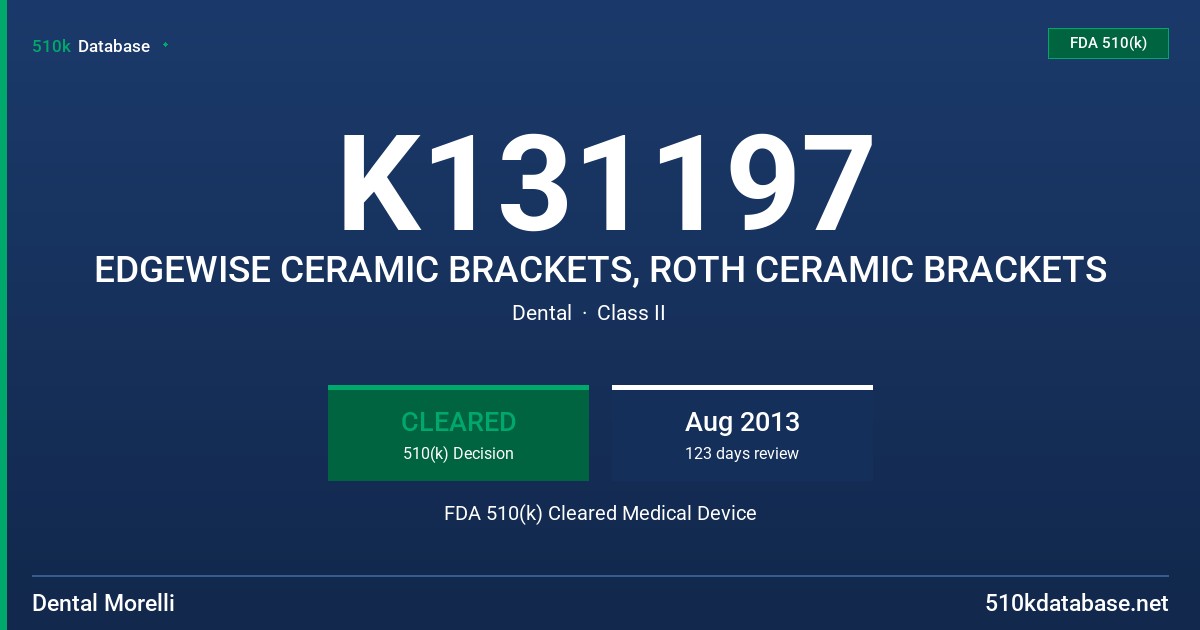 K131197 EDGEWISE CERAMIC BRACKETS, ROTH CERAMIC BRACKETS FDA 510(k) Cleared Medical Device