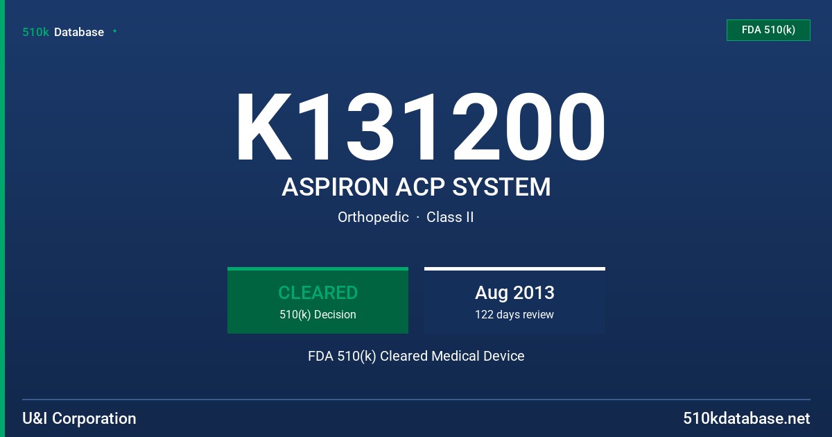 K131200 ASPIRON ACP SYSTEM FDA 510(k) Cleared Medical Device