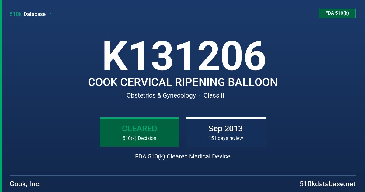 K131206 COOK CERVICAL RIPENING BALLOON FDA 510(k) Cleared Medical Device
