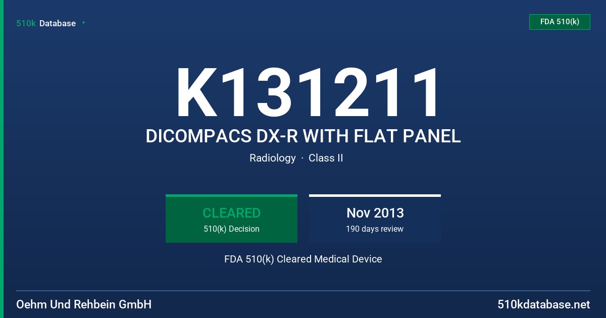 K131211 DICOMPACS DX-R WITH FLAT PANEL FDA 510(k) Cleared Medical Device