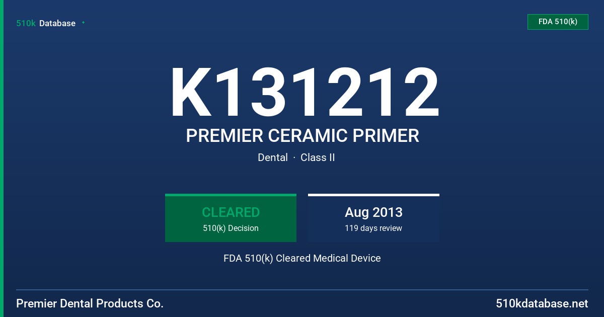 K131212 PREMIER CERAMIC PRIMER FDA 510(k) Cleared Medical Device