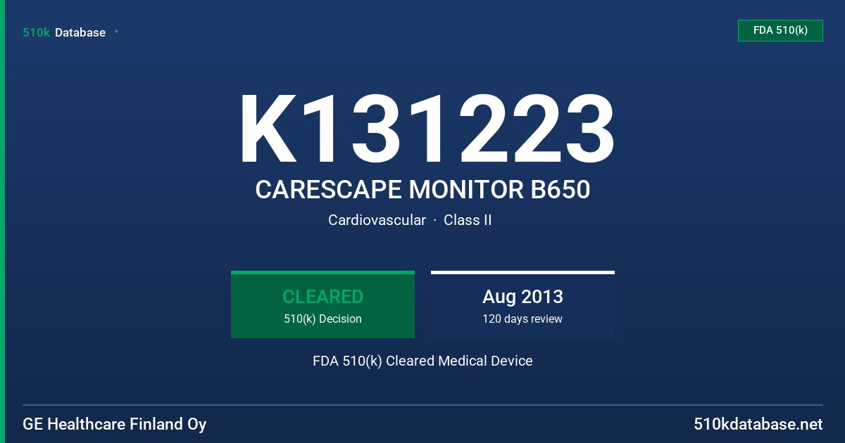 K131223 CARESCAPE MONITOR B650 FDA 510(k) Cleared Medical Device