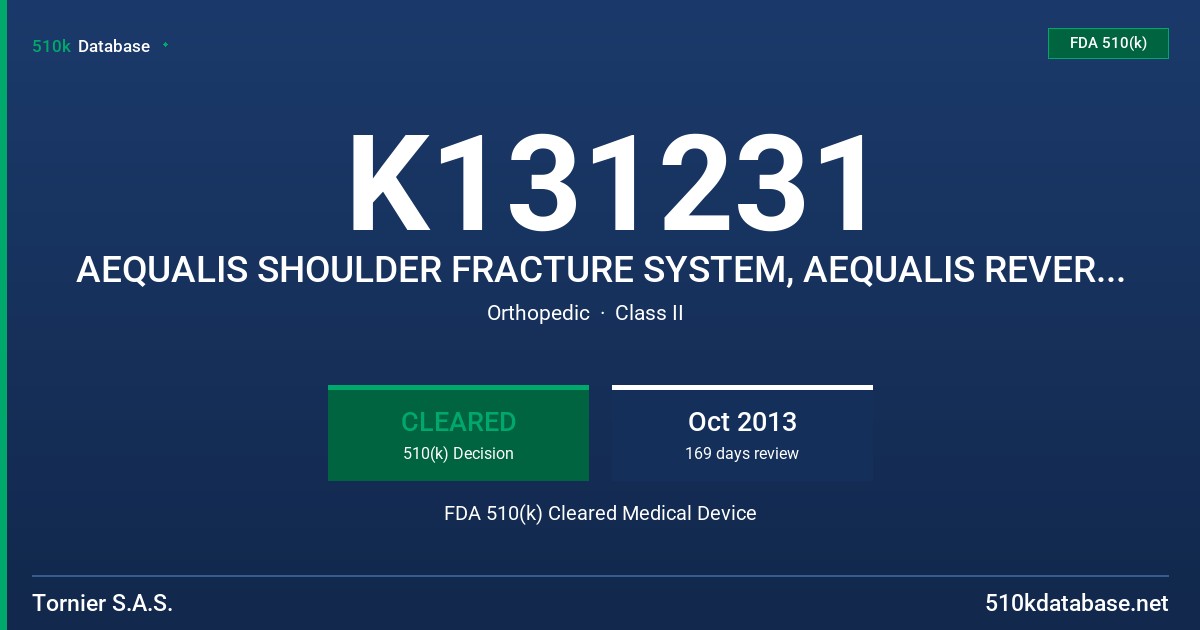 K131231 AEQUALIS SHOULDER FRACTURE SYSTEM, AEQUALIS REVERSED SHOULDER PROSTHESIS, AEQUALIS REVERSED FRACTURE SHOULDER PROTHESIS FDA 510(k) Cleared Medical Device