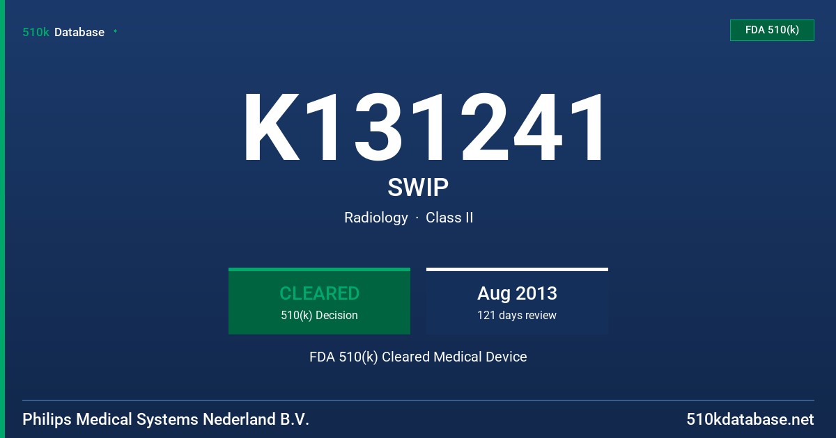 K131241 SWIP FDA 510(k) Cleared Medical Device