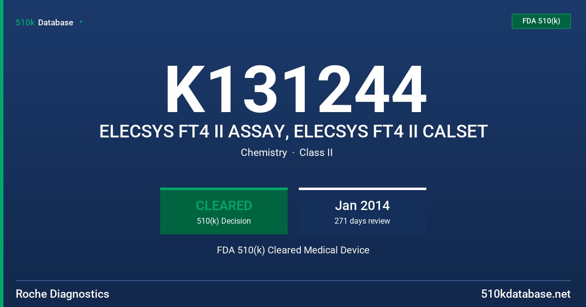 K131244 ELECSYS FT4 II ASSAY, ELECSYS FT4 II CALSET FDA 510(k) Cleared Medical Device