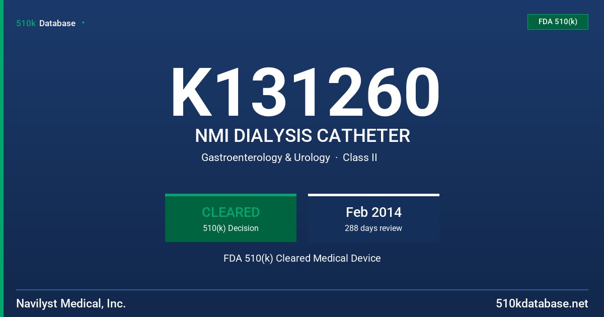 K131260 NMI DIALYSIS CATHETER FDA 510(k) Cleared Medical Device