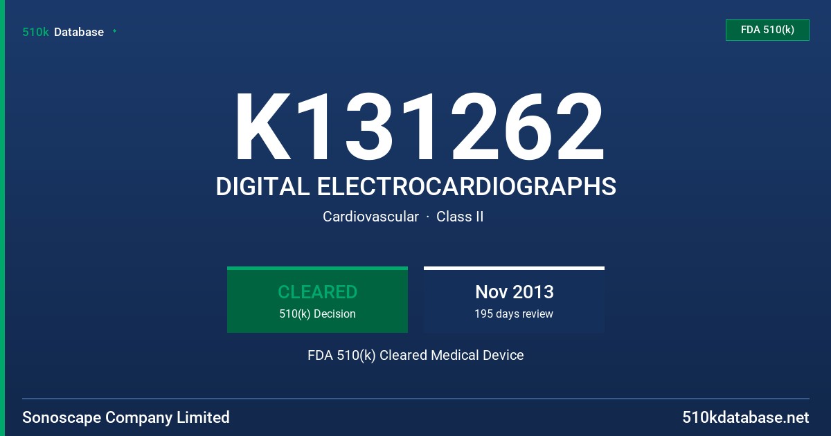 K131262 DIGITAL ELECTROCARDIOGRAPHS FDA 510(k) Cleared Medical Device