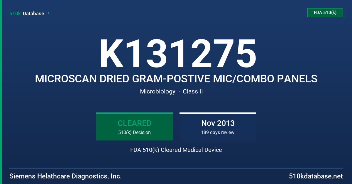 K131275 MICROSCAN DRIED GRAM-POSTIVE MIC/COMBO PANELS FDA 510(k) Cleared Medical Device