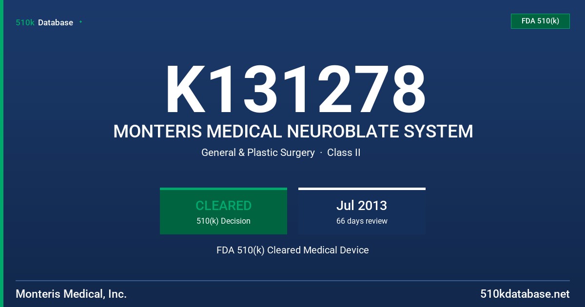 K131278 MONTERIS MEDICAL NEUROBLATE SYSTEM FDA 510(k) Cleared Medical Device