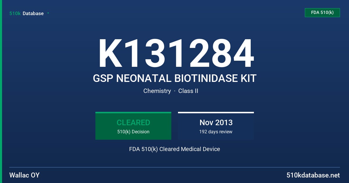 K131284 GSP NEONATAL BIOTINIDASE KIT FDA 510(k) Cleared Medical Device