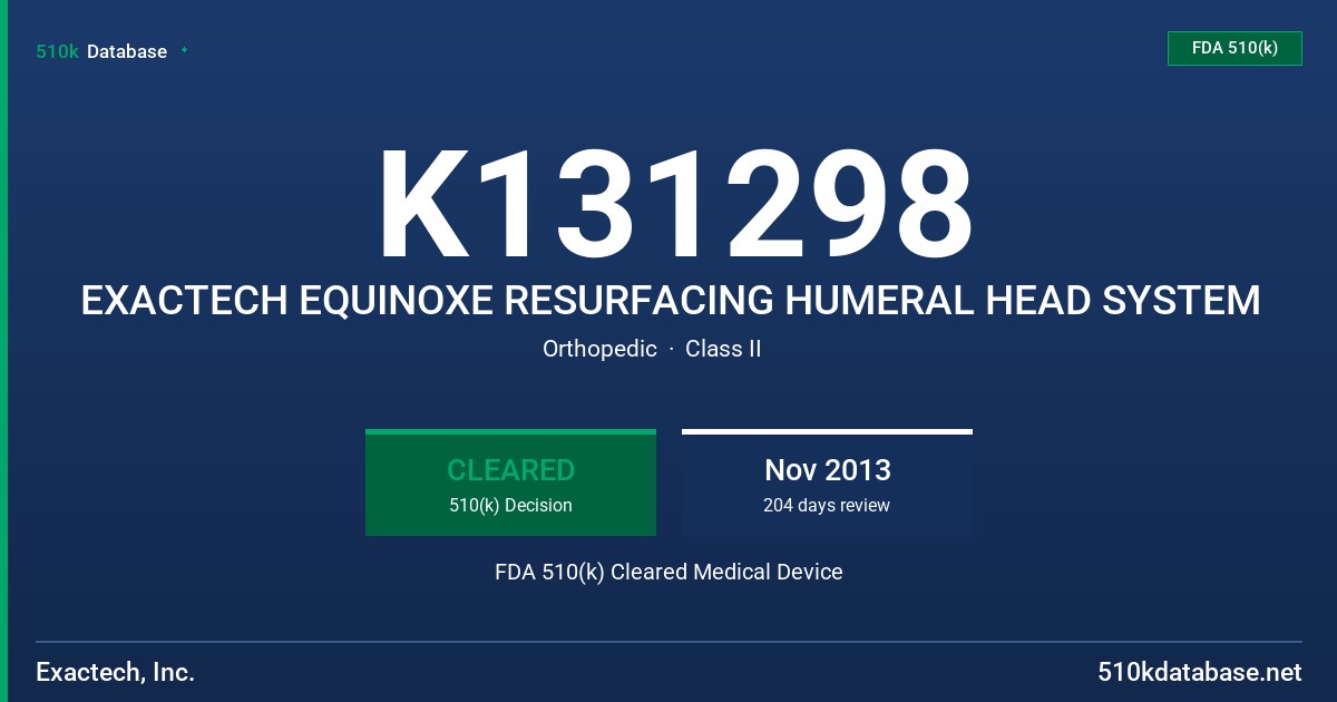K131298 EXACTECH EQUINOXE RESURFACING HUMERAL HEAD SYSTEM FDA 510(k) Cleared Medical Device
