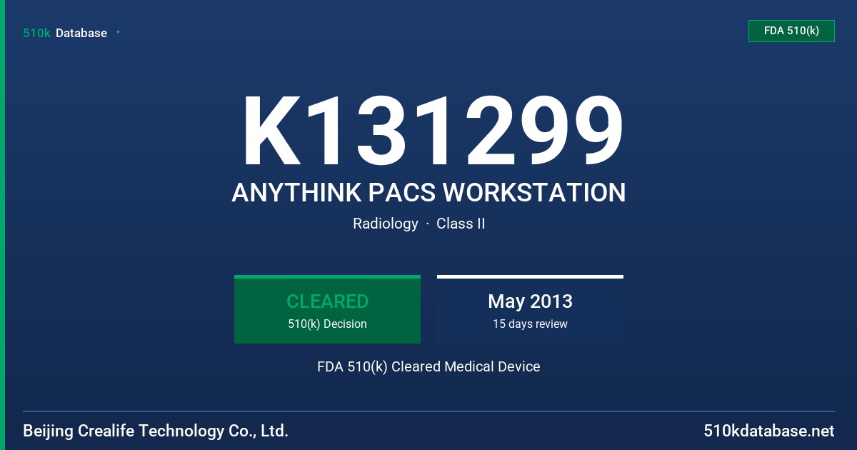 K131299 ANYTHINK PACS WORKSTATION FDA 510(k) Cleared Medical Device