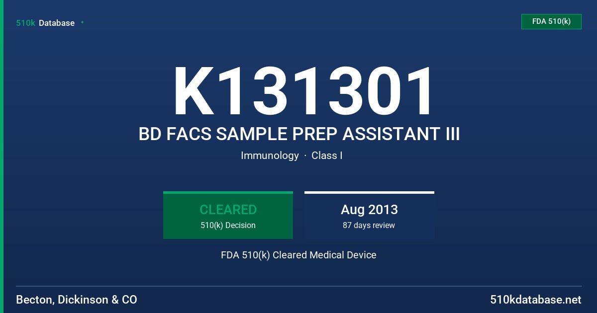 K131301 BD FACS SAMPLE PREP ASSISTANT III FDA 510(k) Cleared Medical Device