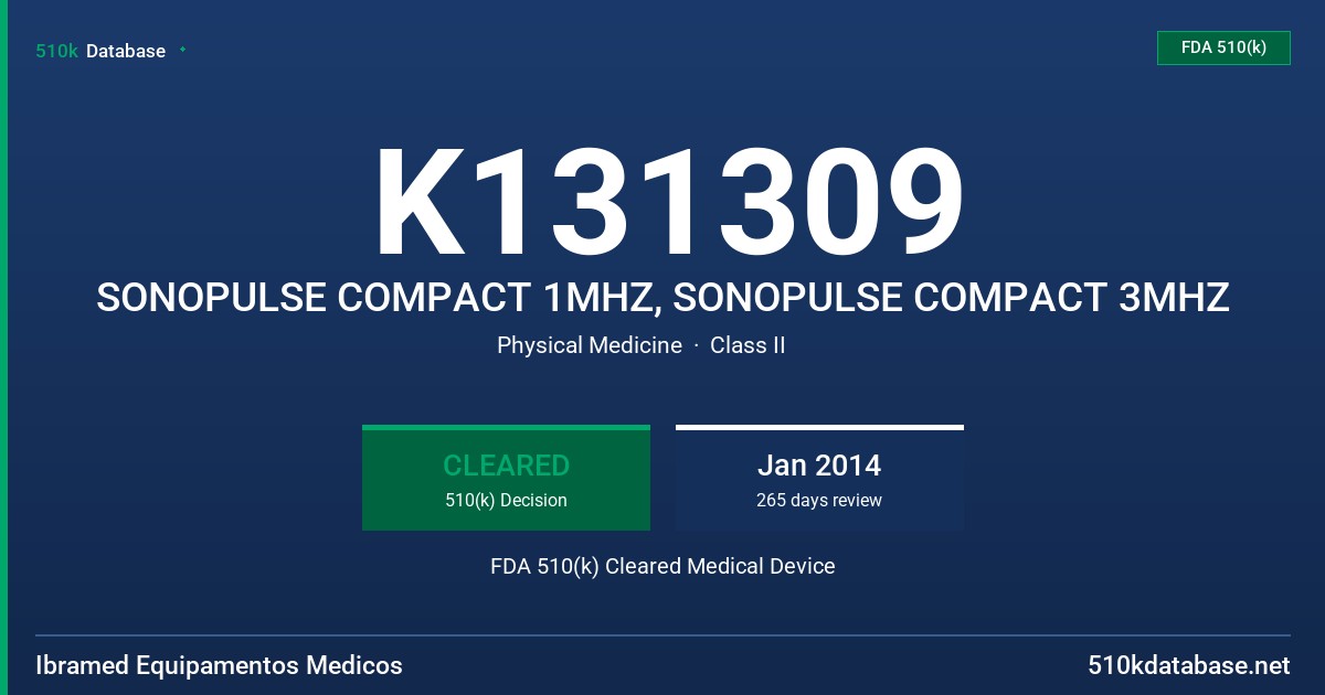 K131309 SONOPULSE COMPACT 1MHZ, SONOPULSE COMPACT 3MHZ FDA 510(k) Cleared Medical Device