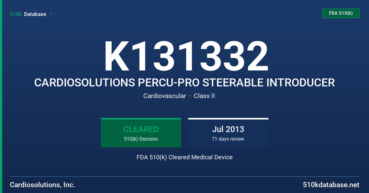 K131332 CARDIOSOLUTIONS PERCU-PRO STEERABLE INTRODUCER FDA 510(k) Cleared Medical Device