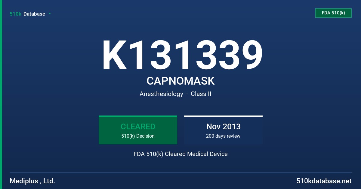 K131339 CAPNOMASK FDA 510(k) Cleared Medical Device
