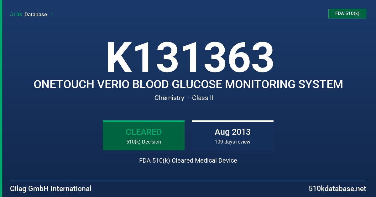 K131363 ONETOUCH VERIO BLOOD GLUCOSE MONITORING SYSTEM FDA 510(k) Cleared Medical Device