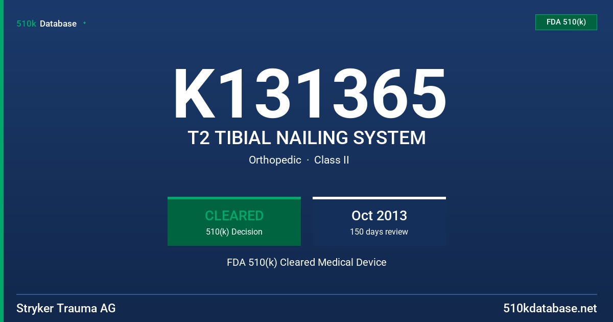 K131365 T2 TIBIAL NAILING SYSTEM FDA 510(k) Cleared Medical Device