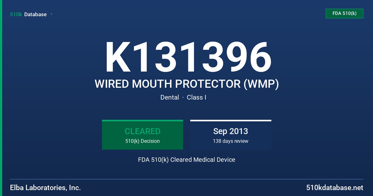 K131396 WIRED MOUTH PROTECTOR (WMP) FDA 510(k) Cleared Medical Device