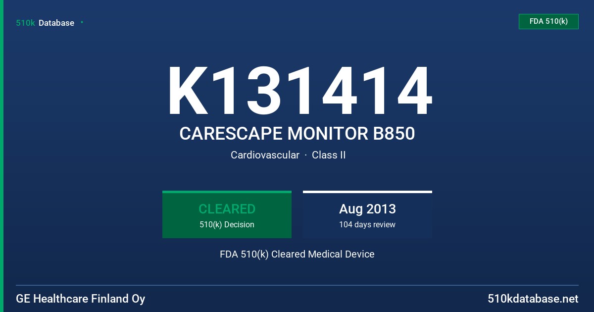 K131414 CARESCAPE MONITOR B850 FDA 510(k) Cleared Medical Device