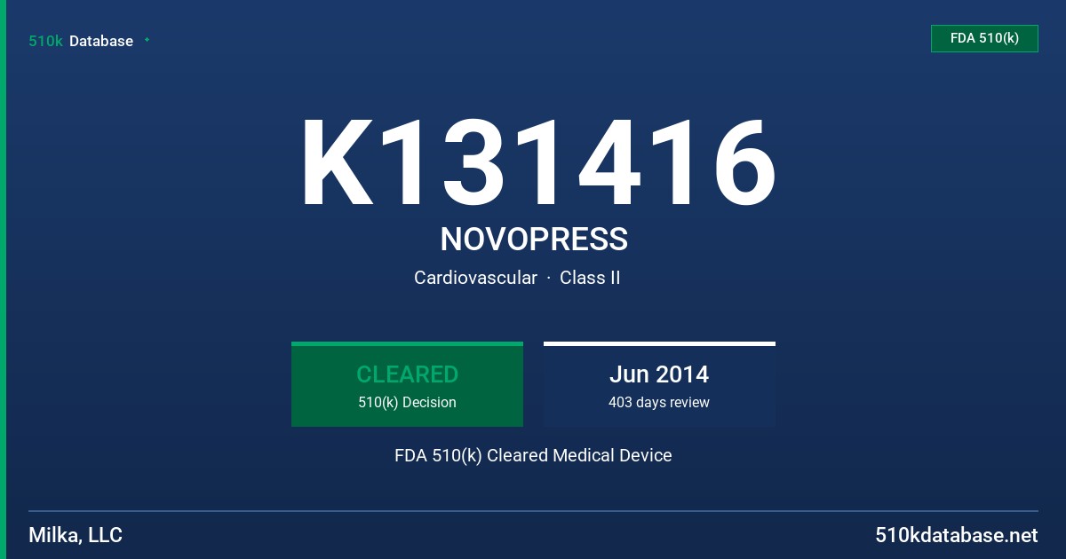 K131416 NOVOPRESS FDA 510(k) Cleared Medical Device