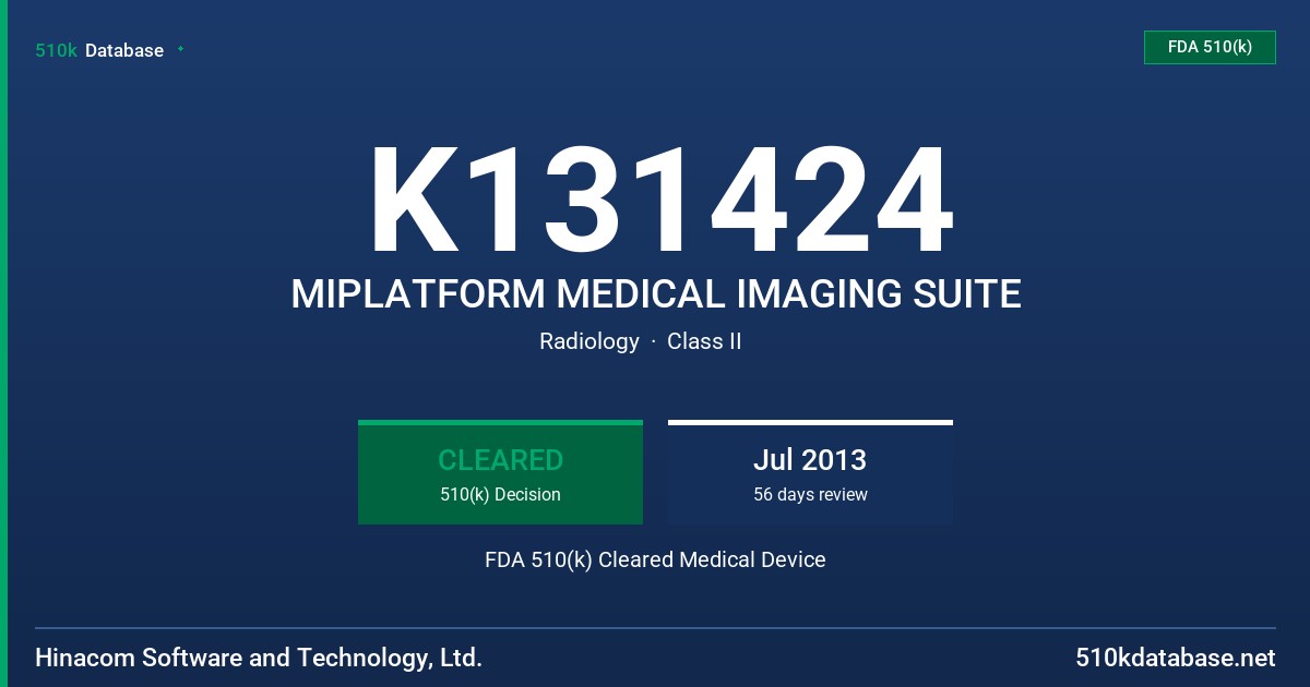 K131424 MIPLATFORM MEDICAL IMAGING SUITE FDA 510(k) Cleared Medical Device