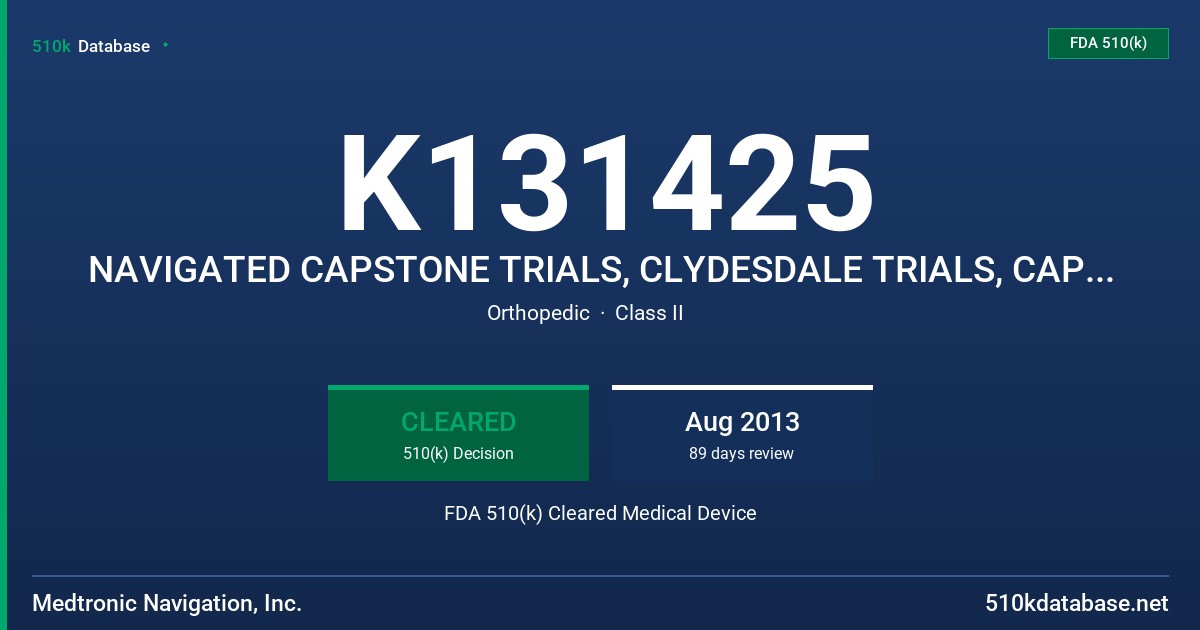 K131425 NAVIGATED CAPSTONE TRIALS, CLYDESDALE TRIALS, CAPSTONE & CLYDESDALE INSERTER FDA 510(k) Cleared Medical Device