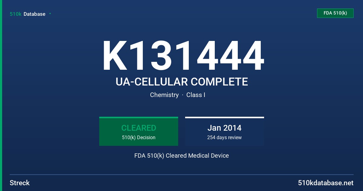 K131444 UA-CELLULAR COMPLETE FDA 510(k) Cleared Medical Device