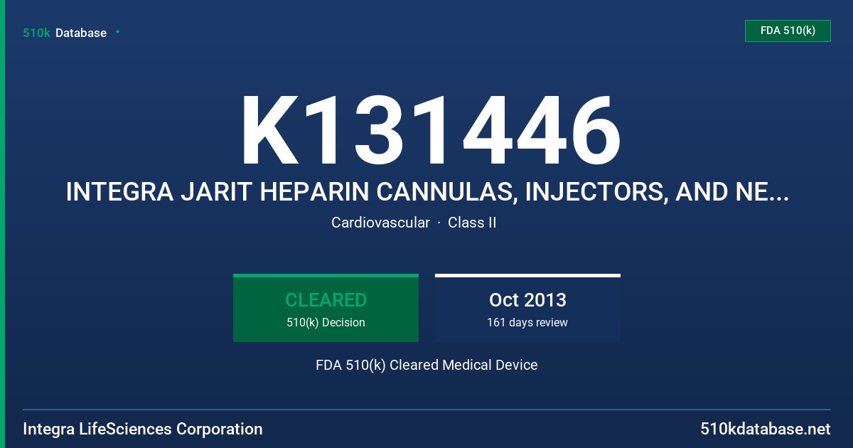 K131446 INTEGRA JARIT HEPARIN CANNULAS, INJECTORS, AND NEEDLES FDA 510(k) Cleared Medical Device