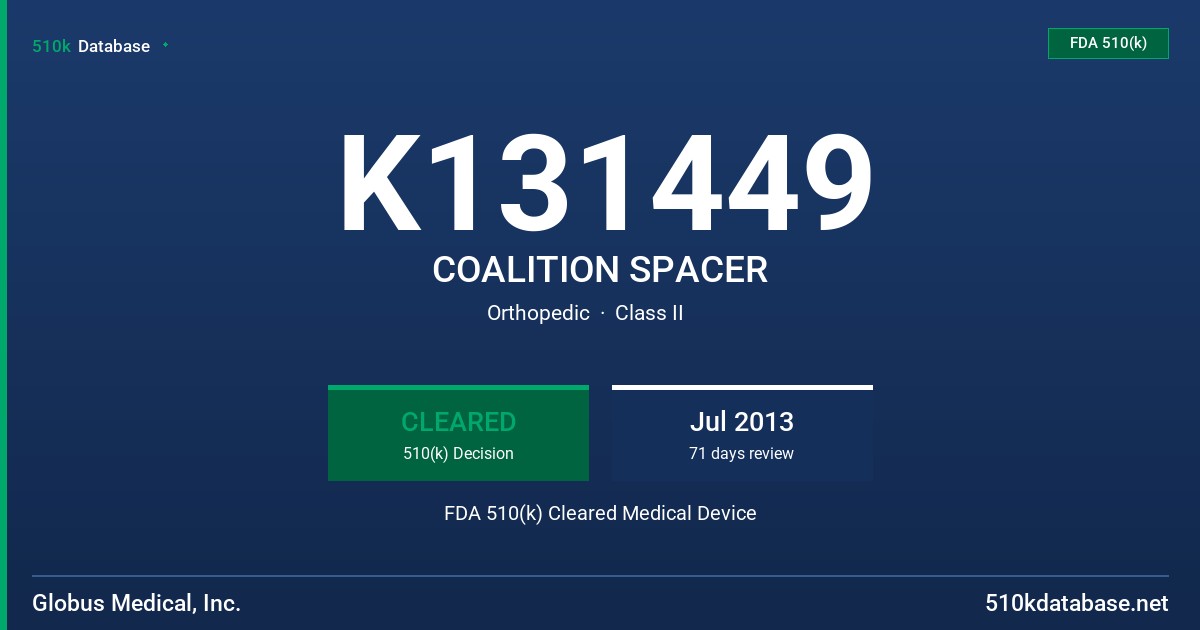 K131449 COALITION SPACER FDA 510(k) Cleared Medical Device