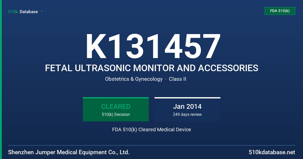 K131457 FETAL ULTRASONIC MONITOR AND ACCESSORIES FDA 510(k) Cleared Medical Device