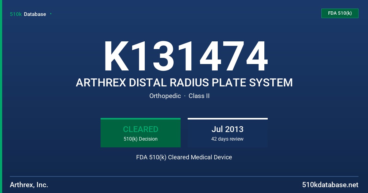 K131474 ARTHREX DISTAL RADIUS PLATE SYSTEM FDA 510(k) Cleared Medical Device